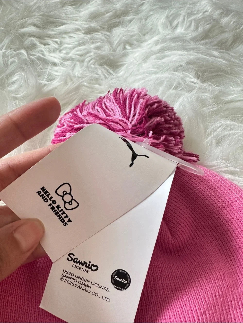 Puma Kids Pink Pom Beanie with Hello Kitty Patch